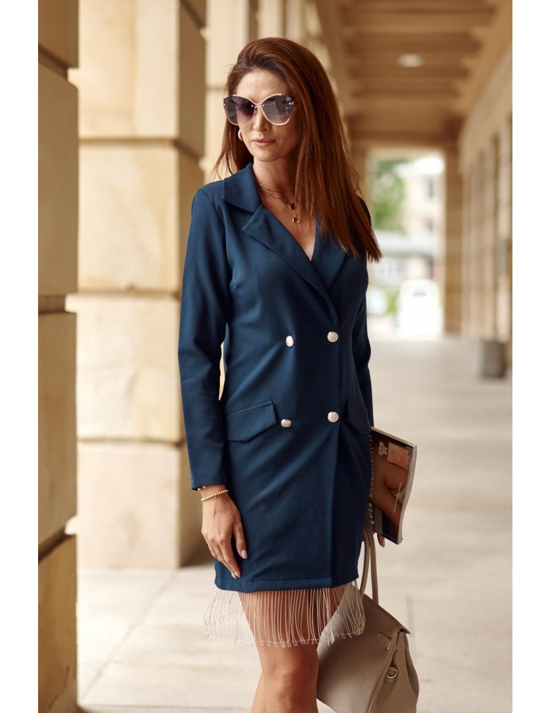 Dress/jacket with decorative chains, navy blue FG574 - Online store - Boutique